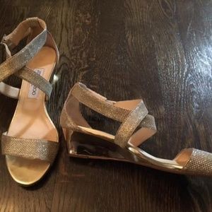Jimmy Choo Gold Chiara Glittered Crisscross Wedge